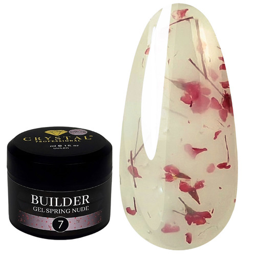 Гель для наращивания Crystal Builder Gel Spring Nude 7 прозрачно-белый с сухоцветами 15 мл - Фото №1