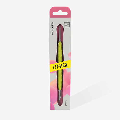 Manicure spatula Staleks Gummy with yellow silicone handle UNIQ 11 TYPE 2 (beveled pusher + ring) - Фото №4