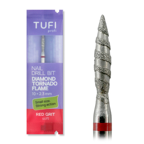 Manicure cutter TUFI profi Diamond Flame Tornado 10 mm × 2.3 mm Red Notch (0328407) - Фото №1