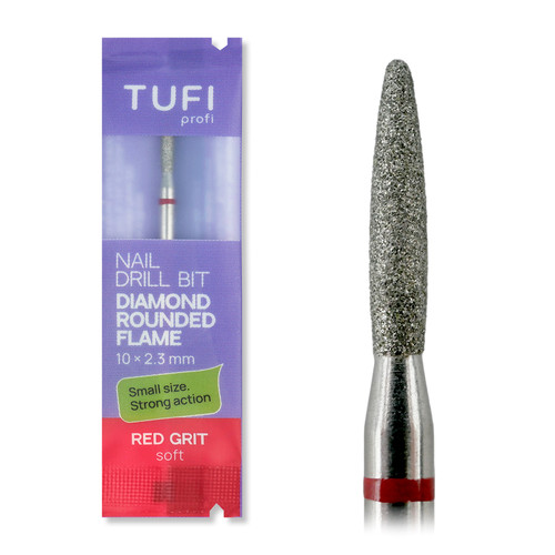 Manicure cutter TUFI profi Diamond Flame rounded blunt 10 mm × 2.3 mm Red Notch (0328409) - Фото №1