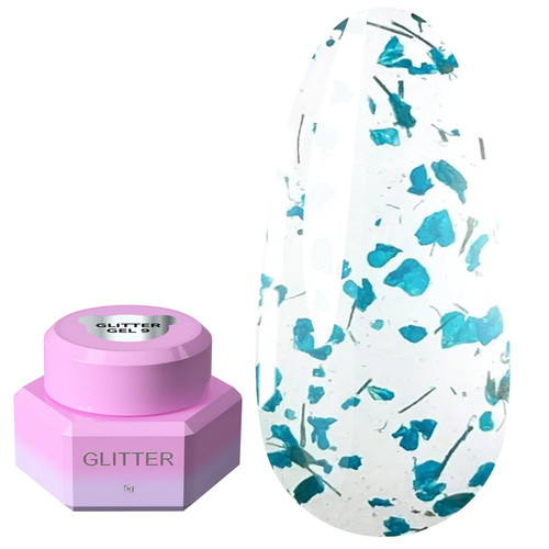 Гель для дизайна YOUARECUTE Glitter Gel 9 с синими сухоцветами 5 мл (469-5115-1450) - Фото №1