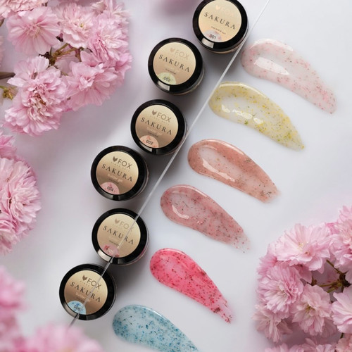 Gel for extensions FOX Builder gel Sakura 006 blue with dried flowers 15 ml - Фото №2