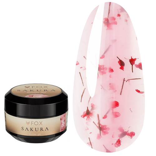 Gel for extensions FOX Builder gel Sakura 005 red with dried flowers 15 ml - Фото №1
