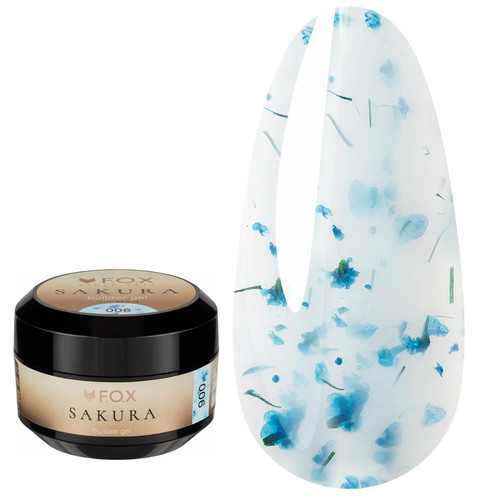 Gel for extensions FOX Builder gel Sakura 006 blue with dried flowers 15 ml - Фото №1