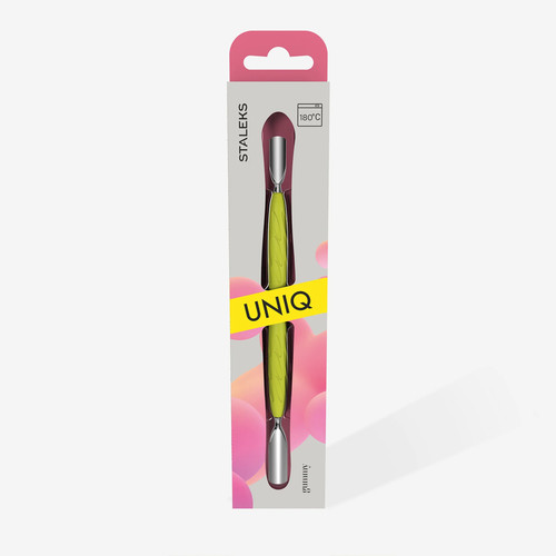 Manicure spatula Staleks Gummy with yellow silicone handle UNIQ 10 TYPE 1 (wide round pusher + narrow round pusher) - Фото №3