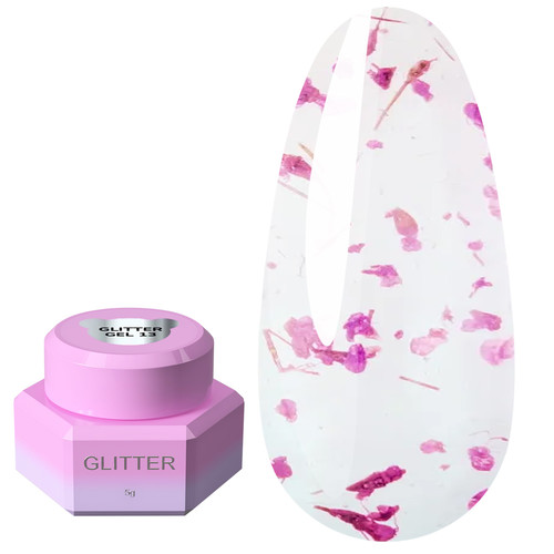Гель для дизайна YOUARECUTE Glitter Gel 13 с темно-розовыми сухоцветами 5 мл (469-5119-1454) - Фото №1