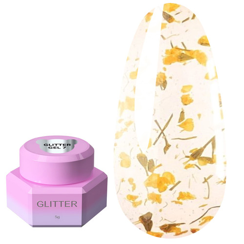 Гель для дизайна YOUARECUTE Glitter Gel 7 с желтыми сухоцветами 5 мл (469-5113-1448) - Фото №1