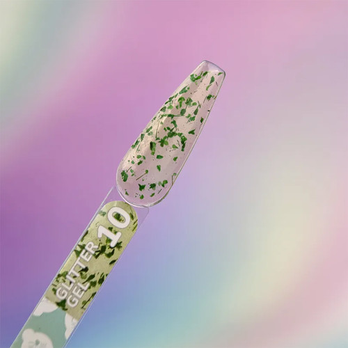 Гель для дизайна YOUARECUTE Glitter Gel 10 с зелеными сухоцветами 5 мл (469-5116-1451) - Фото №3