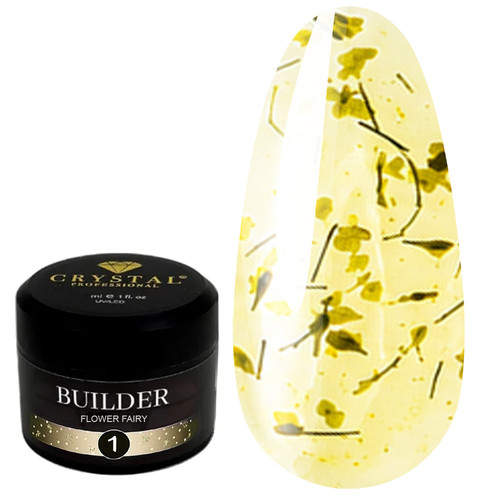 Гель для наращивания Crystal Builder Gel Flower Fairy 1 с желтыми сухоцветами 30 мл - Фото №1