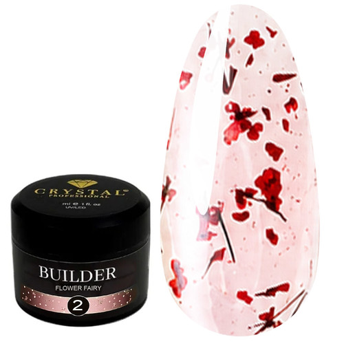 Гель для наращивания Crystal Builder Gel Flower Fairy 2 с красными сухоцветами 30 мл - Фото №1