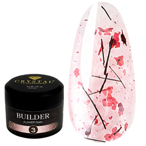Гель для наращивания Crystal Builder Gel Flower Fairy 3 со светло-красными сухоцветами 30 мл - Фото №1