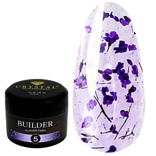 Гель для наращивания Crystal Builder Gel Flower Fairy 5 с фиолетовыми сухоцветами 30 мл - Фото №1