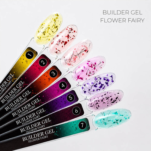 Гель для наращивания Crystal Builder Gel Flower Fairy 6 с сиреневыми сухоцветами 30 мл - Фото №3