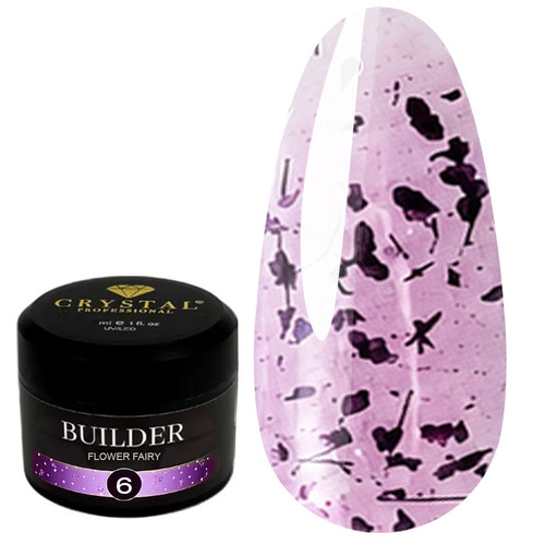 Гель для наращивания Crystal Builder Gel Flower Fairy 6 с сиреневыми сухоцветами 30 мл - Фото №1