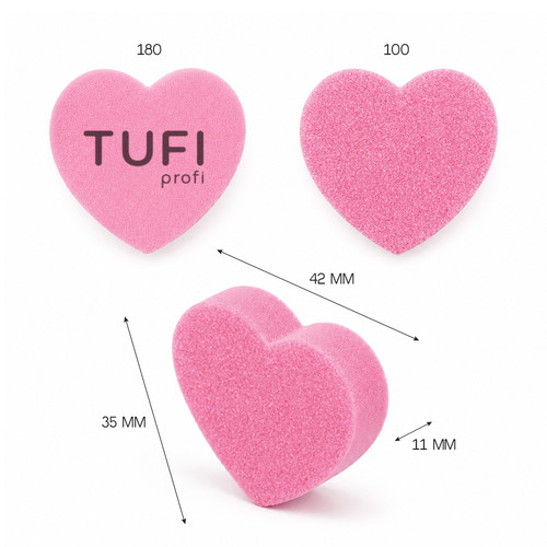 Buff TUFI profi mini pink heart 100/180 grit 1 pcs (0334508) - Фото №2