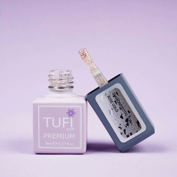 Топ TUFI profi PREMIUM Dimond Potal Top c поталью и шиммером розовое золото 8 мл (0125774) - Фото №3