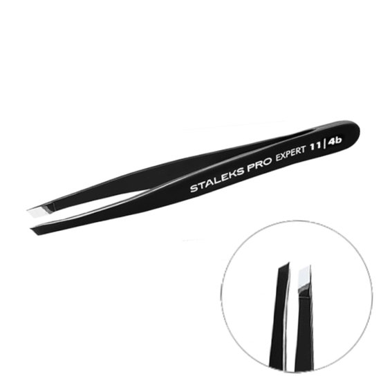 Пинцет для бровей Staleks Pro EXPERT 11 TYPE 4b (узкие скошенные кромки) (черный)