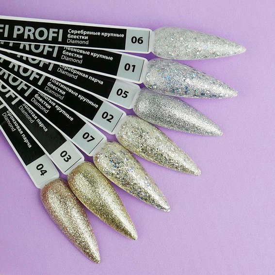 Гель-лак TUFI profi PREMIUM Diamond 06 серебряные крупные блестки 8 мл (0103037) - Фото №4