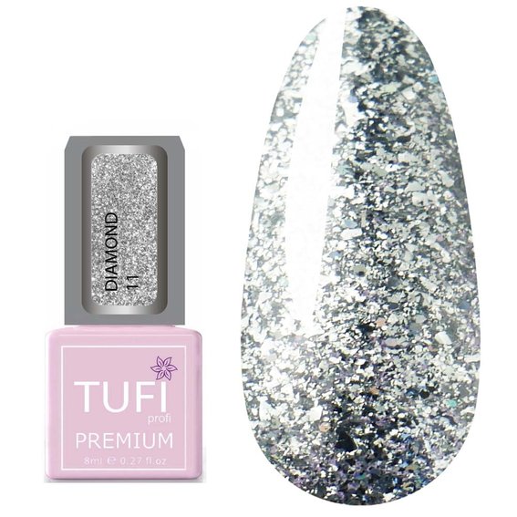 Гель-лак TUFI profi PREMIUM Diamond 11 насыщенное серебро 8 мл (0103051) - Фото №1