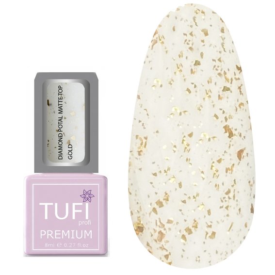 Топ TUFI profi PREMIUM Diamond Potal Matte Top матовый c поталью и шиммером золото 8 мл (0125769) - Фото №1