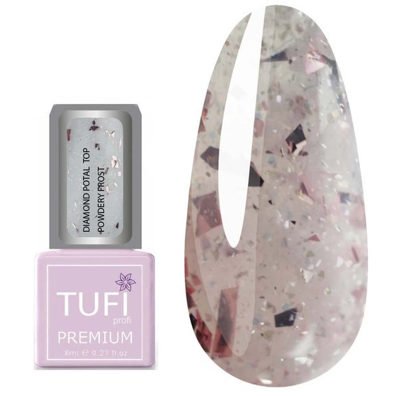 Топ TUFI profi PREMIUM Diamond Potal Top c поталью и шиммером пудровый иней 8 мл (0227053) - Фото №1