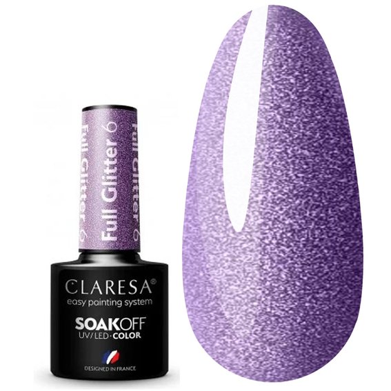 Claresa FULL GLITTER 6 гибридный лак для ногтей фиолетовый с блеском 5 г - Фото №1