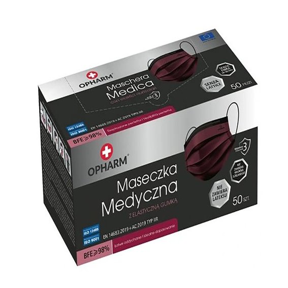 Медицинская маска Opharm бордовая 50 шт - Фото №2