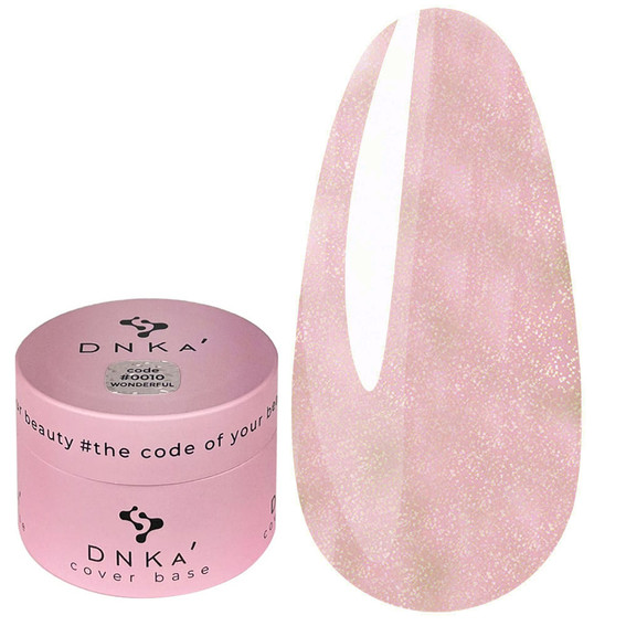 База для ногтей DNKa Cover Base №0010 Wonderful нежно-розовый с блестками опал 30 мл (DNKA0010-30) - Фото №1