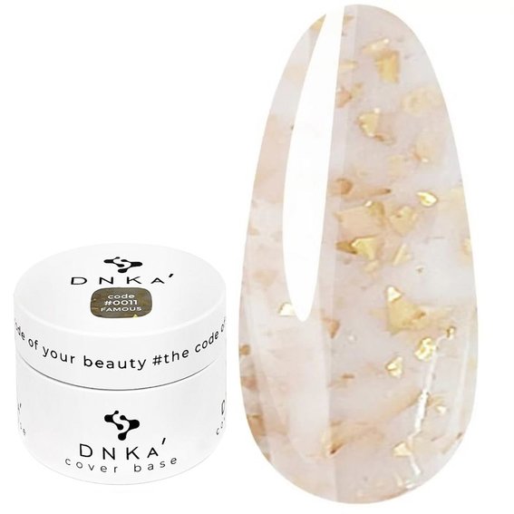 База для ногтей DNKa Cover Base №0011 Famous молочный с кусочками золотой потальи 30 мл (DNKA0011-30) - Фото №1