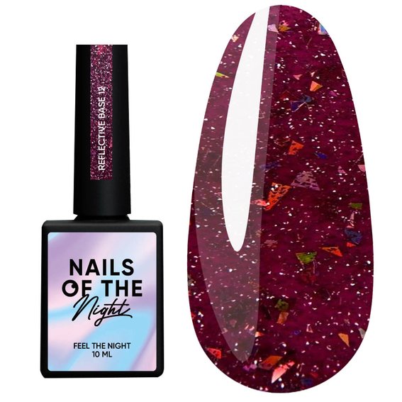 База NAILSOFTHENIGHT Reflective base 12 бордовый с блестками, 10 ml