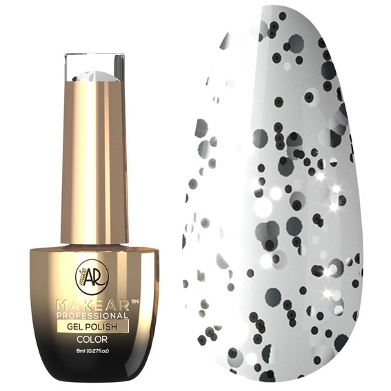 Гель-лак MAKEAR Glitter 786 прозрачный с белыми и черными блестками 8 мл - Фото №1