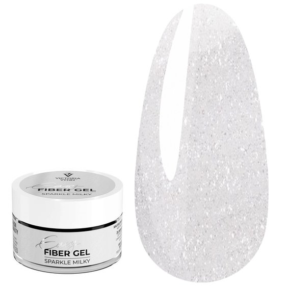 Гель для наращивания Victoria Vynn EASY FIBER GEL Sparkle Milky белый c микроволокнами и блестками 50 мл - Фото №1