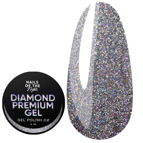 Гель-лак NAILSOFTHENIGHT Diamond Premium gel 02 серебряный голографик 5 мл - Фото №1