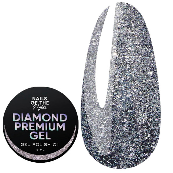 Гель-лак NAILSOFTHENIGHT Diamond Premium gel 01 серебряный 5 мл - Фото №1