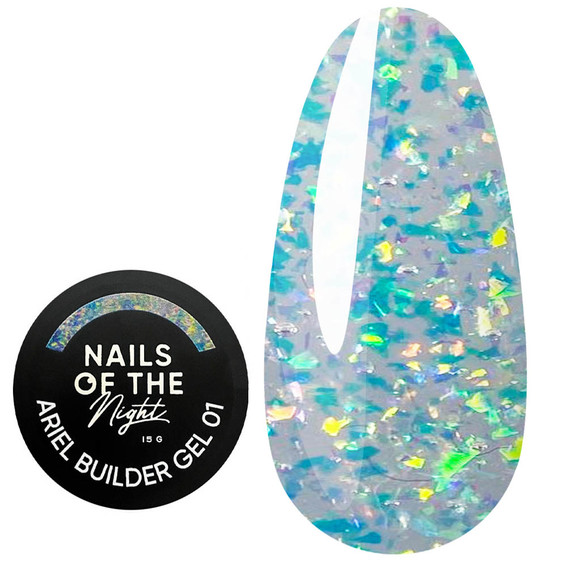 Гель NAILSOFTHENIGHT Ariel Builder gel 01 с разноцветными хлопьями юкки 15 мл - Фото №1