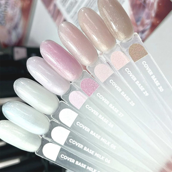 База для ногтей NAILSOFTHEDAY Cover NEW Formula Milk 06 молочный с голубыми блестками 10 мл - Фото №3