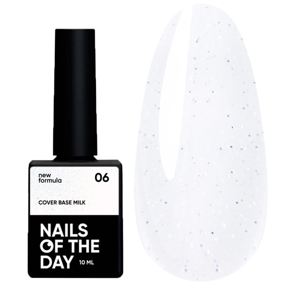 База для ногтей NAILSOFTHEDAY Cover NEW Formula Milk 06 молочный с голубыми блестками 10 мл - Фото №1