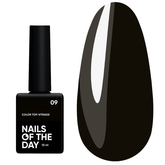 Топ NAILSOFTHEDAY Color top Vitrage 09 без липкого слоя полупрозрачный черный 10 мл - Фото №1