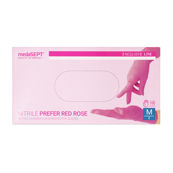 Перчатки диагностические medaSEPT NITRILE PREFER RED ROSE нитриловые неопудренные категория III размер M 100 шт - Фото №2