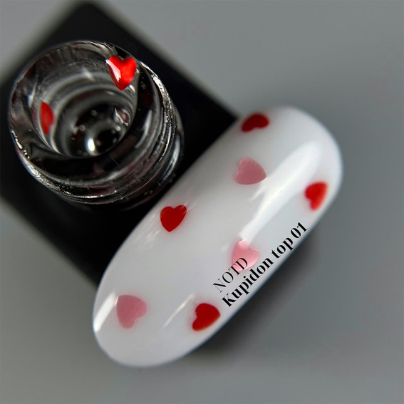 Топ NAILSOFTHEDAY Kupidon top 01 с красными и розовыми сердечками без липкого слоя 10 мл - Фото №2