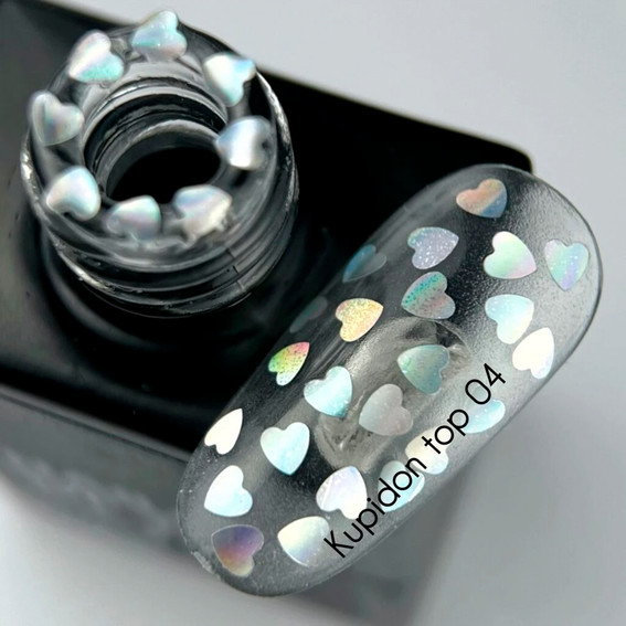 Топ NAILSOFTHEDAY Kupidon top 04 с голографическими сердцами без липкого слоя 10 мл - Фото №2