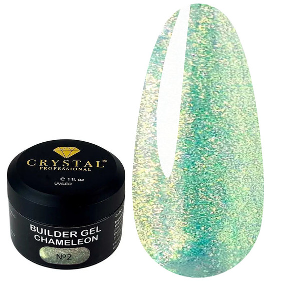 Гель для наращивания Crystal Builder Gel Chameleon №2 золотисто-зеленый хамелеон 15 мл - Фото №1