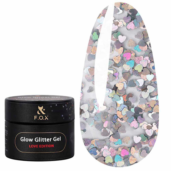 Глиттер F.O.X Glow Glitter Gel Love Edition 014 серебристые сердечки с радужным переливом 5 мл (GG-014) - Фото №1