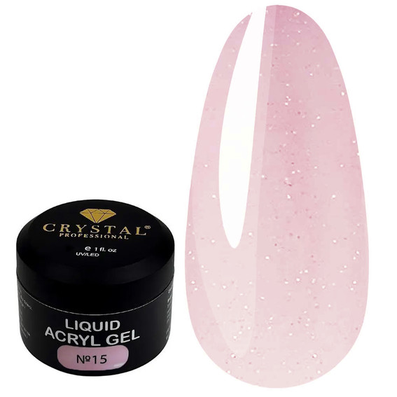 Акрил-гель для ногтей Crystal Liquid Acryl Gel №15 розовый с блестками 15 мл - Фото №1