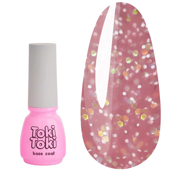 База Toki-Toki Shimmer base 05 темно-розовый с бело-золотым микроблеском 5 мл - Фото №1