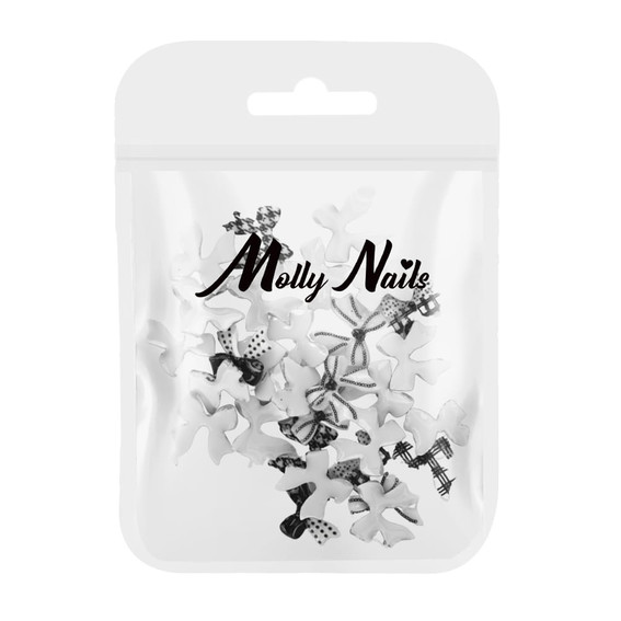 Nail art Molly Nails black and white bows 30 pcs - Фото №1